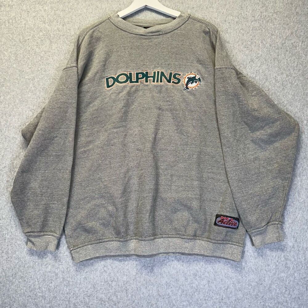 Miami Dolphins Men’s Size Large Vintage 90s Oversized Crew Neck Sweatshirt Grey